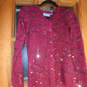 Simply Vera Merlot Sequin Cardigan Sweater - Size XS